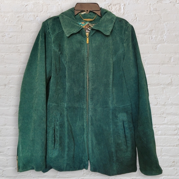 Dennis Basso Washable Green Suede Jacket - Picture 1 of 16